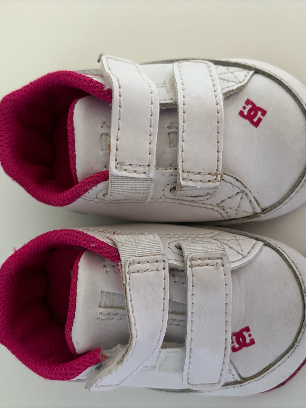 DC Baby White and Pink Velcro Skate Sneakers